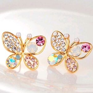 Glamorous Zinc Alloy Rhinestone Butterfly Stud Earrings For Women For Daily Deco